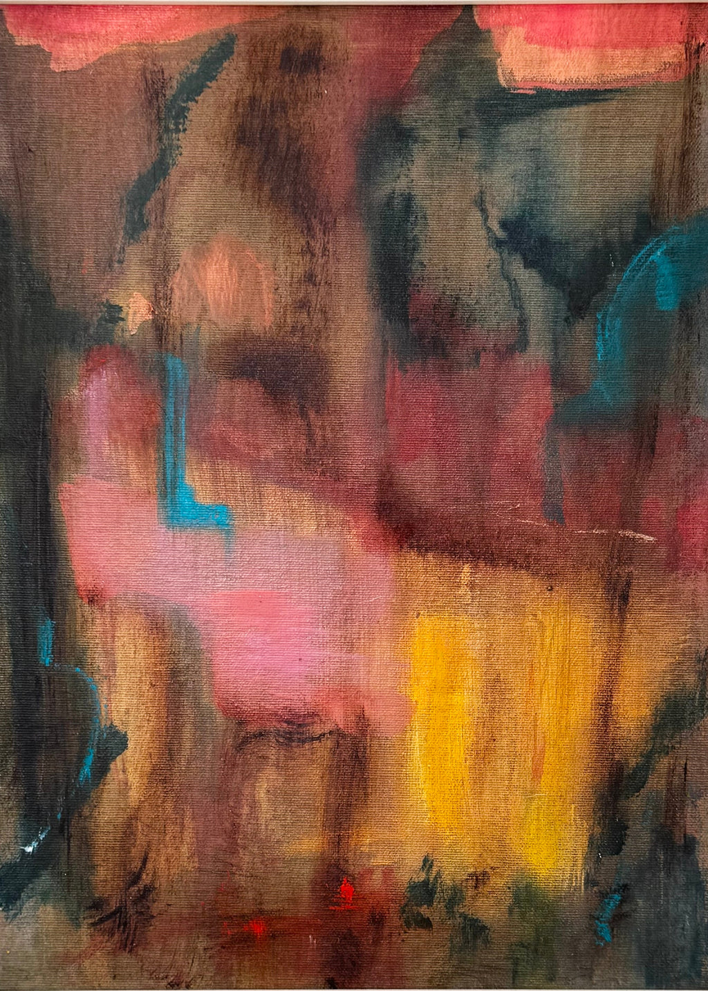 Abstract painting with a mix of colors on a textured surface