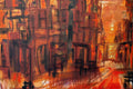 Abstract art piece with warm colors and geometric shapes