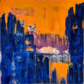 Abstract painting with blue and orange colors